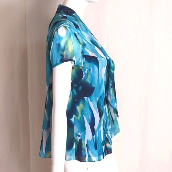 Jones New York Blouse Summer Chiffon Aqua Print  Size 12P - Picture 3 of 6
